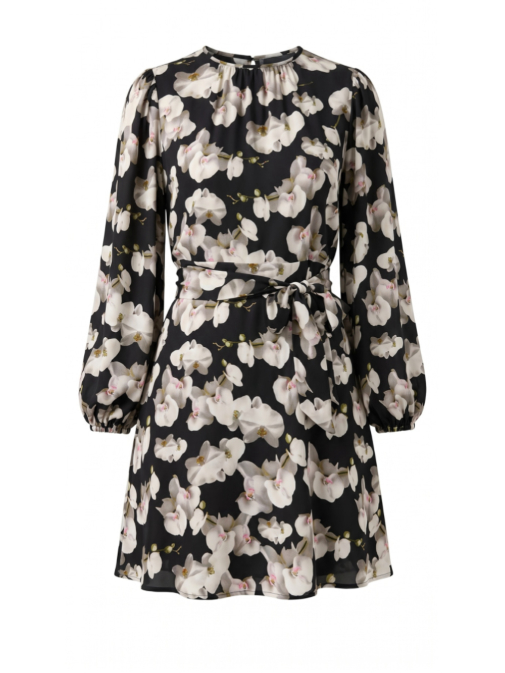 Ted Baker Orciana Orchid Floral Puff Sleeve Belted Mini Dress Black NWT MSRP $31